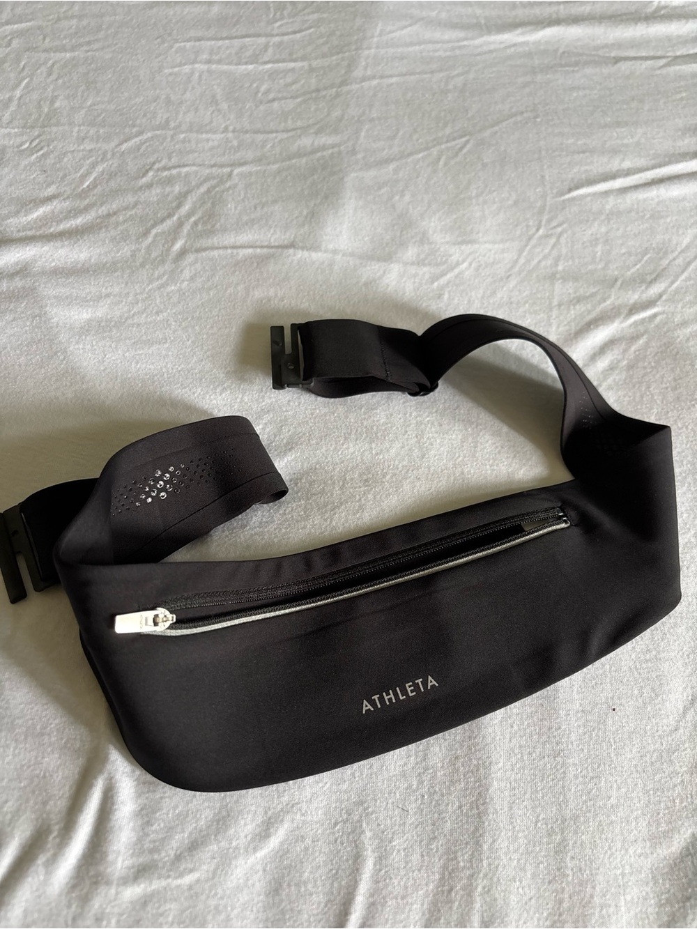 Athleta Black Belt Bag with Silver Zipper